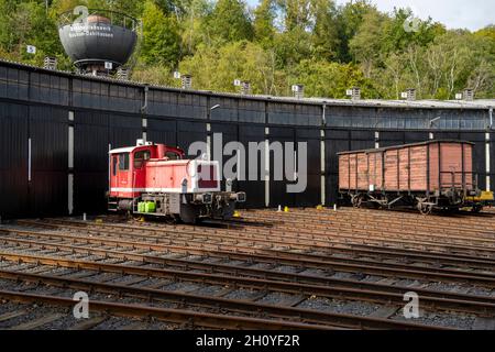 Deutschland, Nordrhein-Westfalen, Bochum-Dahlhausen, Eisenbahnmuseum Bochum, Ringlokschuppen. Das Eisenbahnmuseum, das 1977 auf dem Gelände des von 19 Stockfoto