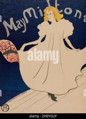 Mai Milton, 1895. Henri de Toulouse-Lautrec (Französisch, 1864-1901). Farblithographie; Blatt: 79.5 x 61.5 cm (31 5/16 x 24 3/16 Zoll). Plakate wurden nach 1881 immer beliebter, als viele Beschränkungen für ihre Platzierung aufgehoben wurden und es rechtswidrig wurde, sie zu entfernen oder zu zerstören. Die erste Ausstellung von Plakaten fand 1884 statt, und sie wurden bald als legitime Kunstform akzeptiert. Lautrec, ein begnadeter Zeichner, zeichnete sich durch die Entwicklung fesselnder Lithographien aus. May Milton, eine seiner kühnsten Kompositionen, illustriert Lautrecs innovativen Stil, der auf einem dynamischen Muster aus flacher, vereinfachter, heller Farbe basiert Stockfoto
