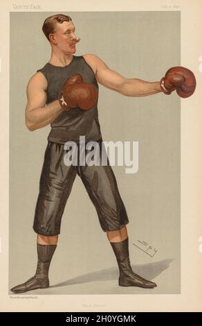 Veröffentlicht in Vanity Fair 9. Juli 1896;Vanity Fair. (Boston: Frame Central, 1992.) S. 26, 9. Juli 1896, M. No. 652: Vanity Fair: 'Hard Hitter', 1896. Leslie Matthew (Spy) Ward (British, 1851-1922), Vincent Brooks Day & Son. Farblithographie; Blatt: 32.9 x 26.4 cm (12 15/16 x 10 3/8 Zoll); Bild: 33 x 21.8 cm (13 x 8 9/16 Zoll). Stockfoto