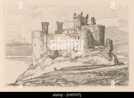 Liber Studiorum: Platte 25, Harlech Castle, N. Wales, 1838. John Sell Cotman (British, 1782-1842). Softground ätzen, aus einer gebundenen Band mit 48 Platten; Blatt: 49,6 x 32 cm (19 1/2 x 12 5/8 in.); Plattenrand: 12,5 x 18,9 cm (4 15/16 x 7 7/16 in.). Stockfoto