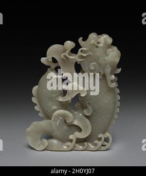 Springenden Karpfen, 1700. China, Qing Dynastie (1644-1911). Jade; Insgesamt: 12,7 cm (5 in.). Stockfoto