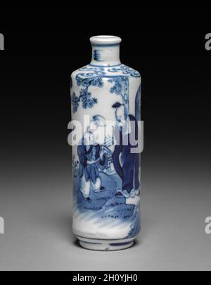 Blau und Weiß Schnupftabak Flasche, 1661-1722. China, Qing Dynastie (1644-1911), Kangxi Herrschaft (1661-1722). Porzellan; gesamt: 8,4 cm (3 5/16 in.). Stockfoto