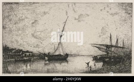 Canal aux Martigues, 1872. Adolphe Appian (Französisch, 1818-1898). Radierung; Blatt: 25.2 x 32.4 cm (9 15/16 x 12 3/4 Zoll). Stockfoto