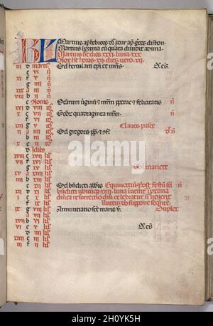 Missale: Fol. 4r: März Kalender Seite, 1469. Bartolommeo Caporali (Italienisch, C. 1420-1503), unterstützt von Giapeco Caporali (Italienisch, d. 1478). Tusche, Tempera und prägepolierte Gold auf Pergament; insgesamt: 35 x 25 cm (13 3/4 x 9 13/16 in.). Stockfoto