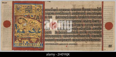 Kalpa-sutra Manuskript mit 24 Miniaturen: Geburt von Rsabhanatha, C. 1475-1500. Westliche Indien, Gujarat, im letzten Viertel des 15. Jahrhunderts. Farbe und Gold auf Papier; gesamt: 12,5 x 25,7 cm (4 15/16 x 10 1/8 in.). Stockfoto