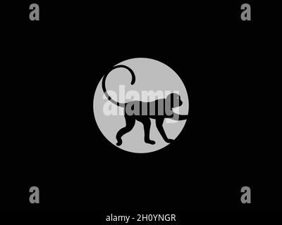MONKEY-LOGO-DESIGN MIT NEGATIVEM RAUMEFFEKT ZUR ILLUSTRATION Stock Vektor