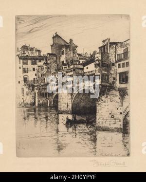 Ponte Vecchio, 1883. Joseph Pennell (Amerikaner, 1857-1926). Ätzen; Stockfoto