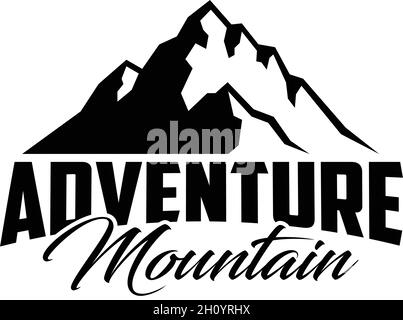 Bergillustration mit Text „Adventure Mountain“, Logo-Design im Zusammenhang mit Outdoor-Aktivitäten Stock Vektor