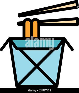 Symbol für heiße Nudeln. Umriss Hot Noodles Box Vektor Symbol Farbe flach isoliert Stock Vektor
