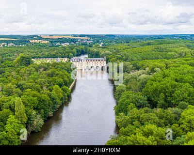 Luftaufnahme von Chenonceau catle, loire et cher, frankreich Stockfoto