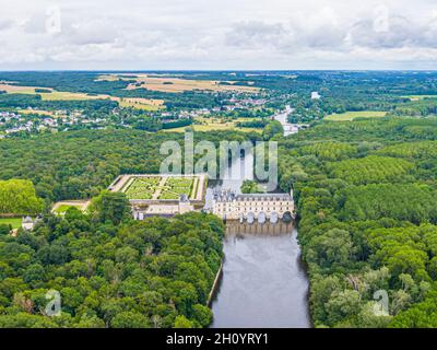 Luftaufnahme von Chenonceau catle, loire et cher, frankreich Stockfoto