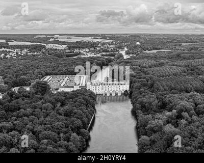 Luftaufnahme von Chenonceau catle, loire et cher, frankreich Stockfoto