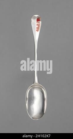 Teelöffel, c. 1720-1735. Samuel Vernon (Amerikaner, 1683-1737). Silber; insgesamt 3.2 cm (1 1/4 Zoll). Stockfoto