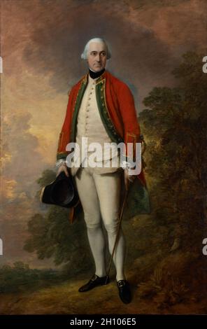 Porträt von George Pitt, erster Baron, 1769. Thomas Gainsborough (Großbritannien, 1727-1788). Öl auf Leinwand; gerahmt: 261 x 181 x 9 cm (102 3/4 x 71 1/4 x 3 9/16 Zoll); ungerahmt: 234.3 x 154.3 cm (92 1/4 x 60 3/4 Zoll). Obwohl George Pitt angeblich ein Leben der Ausschweifung führte und ein grausamer Ehemann war, verleiht ihm das Porträt von Thomas Gainsborough eine Aura der würde und Raffinesse. Diese Arbeit wurde zwischen Pitt's Ernennung zum Botschafter in Turin, Italien, und Madrid, Spanien, gemalt, aber er ist sehr viel der englische Gentleman zu Hause auf seinem Landsitz. Gainsborough gleicht den tiefen Scharlach und gree aus Stockfoto