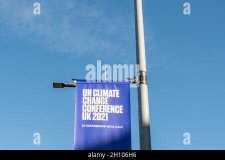 Melden Sie sich in Glasgow an, während sich die Stadt auf die UN-Klimakonferenz UK 21 vorbereitet Stockfoto