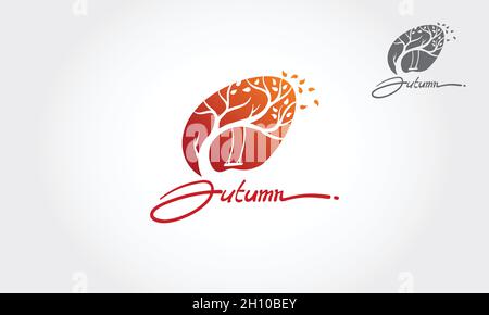 Vorlage Für Das Autumn Vector Logo. Logo eines stilisierten Baumes im Wind. Sie können diese Illustration in Ihren Designs über Jahreszeiten, Bäume, Ökologie und Natur verwenden. Stock Vektor