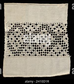 Nadelspitze (Drawnwork), Spitzenband, 18. Bis Anfang des 19. Jahrhunderts. Spanien, 18.-Anfang 19. Jahrhundert. Spitze, Nadelspitze: Leinen; Durchschnitt: 20.4 x 19.1 cm (8 1/16 x 7 1/2 Zoll). Stockfoto