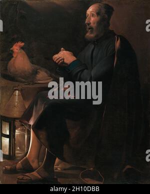 Der heilige Petrus bereut, 1645. Georges de La Tour (Französisch, 1593-1652). Öl auf Leinwand, gerahmt: 140,3 x 119,1 x 7 cm (55 1/4 x 46 7/8 x 2 3/4 in.); ohne Rahmen: 114 x 95 cm (44 7/8 x 37 3/8 in.). Stockfoto