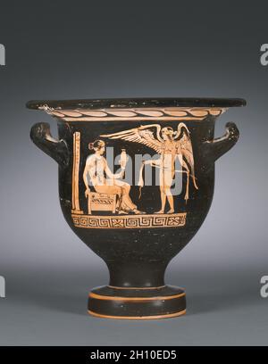 Bell Krater (Mischgefäß) mit roter Abbildung: Aphrodite und Eros, c. 370-360 V. CHR. Zugeschrieben Grazer Maler (Süditalienisch, Apulien, aktive c. 380-360 V. CHR.). Keramik; insgesamt 30.5 cm (12 in.). Stockfoto