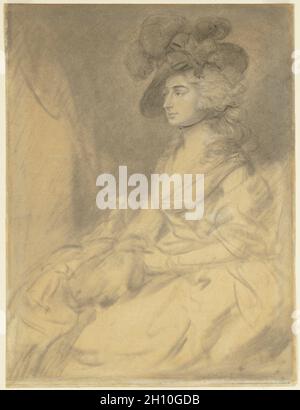 Frau Sarah Siddons, 1785. Thomas Gainsborough (Großbritannien, 1727-1788). Schwarze Kreide mit umfangreicher Stumpenarbeit mit Spuren weißer Gouache; Blatt: 46.8 x 35.3 cm (18 7/16 x 13 7/8 Zoll). Stockfoto