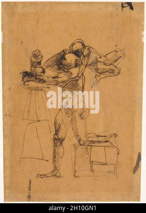 Das Genie des Bildhauers, c. 1880-83. Auguste Rodin (Französisch, 1840-1917). Stift und braune Tinte; Blatt: 26.3 x 18.9 cm (10 3/8 x 7 7/16 Zoll). Stockfoto