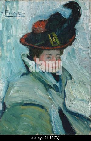Frau mit einem Kap, Anfang 1901. Pablo Picasso (Spanisch, 1881-1973). Öl auf Leinwand; gerahmt: 92.4 x 69.9 x 7.9 cm (36 3/8 x 27 1/2 x 3 1/8 Zoll); ungerahmt: 73 x 50.2 cm (28 3/4 x 19 3/4 Zoll). Stockfoto