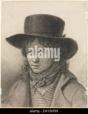 Selbstbildnis in einen Hut, C. 1790. Anne-Louis Girodet de Roucy-Trioson (Französisch, 1767-1824). Schwarze Kreide, mit stumping, mit Spuren von weißem Gouache erhöht; Blatt: 21,6 x 17,5 cm (8 1/2 x 6 7/8 in.); sekundäre Support: 21,6 x 17,5 cm (8 1/2 x 6 7/8 in.). Stockfoto