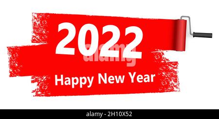 eps-Vektordatei mit rot gefärbtem Farbwalzenkonzept für Werbegrüße für das neue Jahr 2022 Stock Vektor