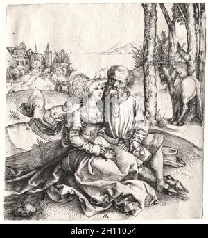 Das Angebot der Liebe (oder das schlecht sortierte Paar), 1495-1496. Albrecht Dürer (Deutsch, 1471-1528). Gravur; Blatt: 14.8 x 13.7 cm (5 13/16 x 5 3/8 Zoll). Stockfoto