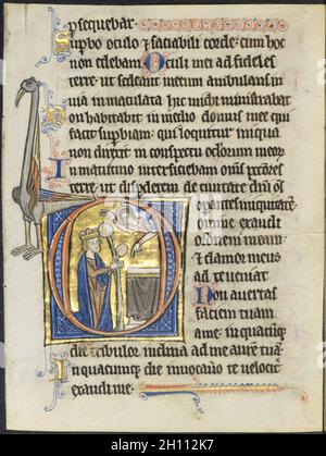 Blatt aus einem Psalter: Initial D: David im Gebet vor den Altar und Christus in einer Wolke (2 von 2 Exzidiert Blätter), C. 1270-1280. England, Oxford (?), 13. Tusche, Tempera und Gold auf Pergament; jedes Blatt: 17,9 x 13,5 cm (7 1/16 x 5 5/16 in.). Stockfoto