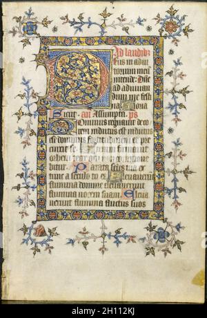 Blatt aus einem Buch der Stunden: Initiale D, c. 1400. England, Anfang des 15. Jahrhunderts. Tusche, Tempera und Gold auf Pergament; jedes Blatt: 15.2 x 11.4 cm (6 x 4 1/2 Zoll). Stockfoto