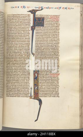 Fol. 199r, Esther, historiated initial, zwei sitzende männliche Figuren, c. 1275-1300. Südfrankreich, Toulouse(?), 13. Jahrhundert. Gebundene illuminierte Handschrift in lateinischer Sprache; brauner marokkanischer Einband; Tusche, Tempera und Gold auf Pergament; 533 Blätter; insgesamt: 35.6 x 24.2 cm (14 x 9 1/2 Zoll). Stockfoto