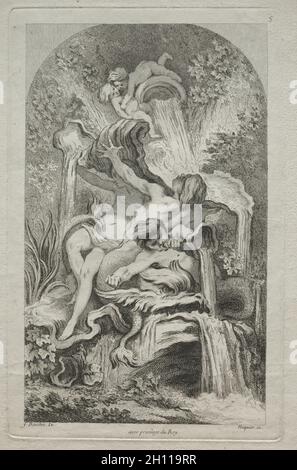 Buch der Brunnen: No. 5, c. 1736. Gabriel Huquier (französisch, 1695-1772), nach François Boucher (französisch, 1703-1770). Ätzen; Stockfoto