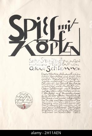 Spielt mit Köpfen: Spielt mit Köpfen: Titelseite, 1923. Oskar Schlemmer (Deutsch, 1888-1943), Utopia-Verlag. Lithographie; Blatt: 42.2 x 28.9 cm (16 5/8 x 11 3/8 Zoll). Stockfoto