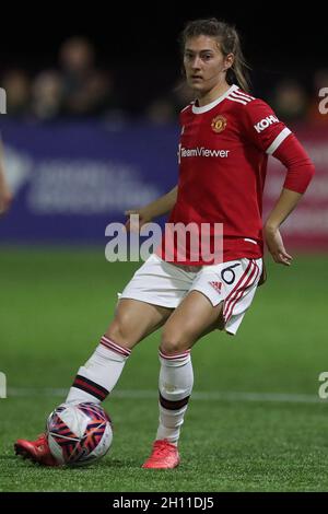 DURHAM CITY, GROSSBRITANNIEN. 14. OKTOBER Hannah Blundell von Manchester United während des FA Women's Continental League Cup-Spiels zwischen Durham Women und Manchester United am Donnerstag, den 14. Oktober 2021, im Maiden Castle, Durham City. (Kredit: Mark Fletcher | MI News) Kredit: MI Nachrichten & Sport /Alamy Live News Stockfoto