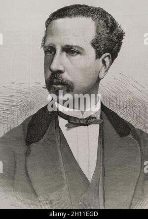 Francisco de Asís de Bourbon, Herzog von Cádiz (1822-1902). Königskonsort (1846-1878) durch Heirat mit Königin Isabella II. Von Spanien. Hochformat. Gravur. La Ilustración Española y Americana, 1878. Stockfoto