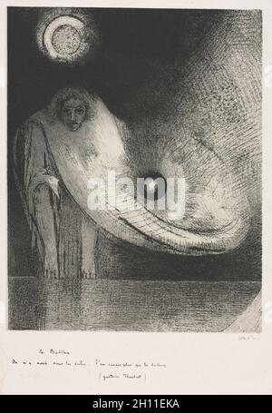 Der Buddha, 1895. Odilon Redon (Französisch, 1840-1916), gedruckt von Auguste Clot (Französisch, 1858-1936), herausgegeben von Andre Marty (Französisch, B. L 1857, S. Lithographie auf China-Papier, das auf Wobentpapier gelegt wurde; Bild: 31.4 x 24.7 cm (12 3/8 x 9 3/4 Zoll); Blatt: 57.9 x 42.9 cm (22 13/16 x 16 7/8 Zoll). Stockfoto