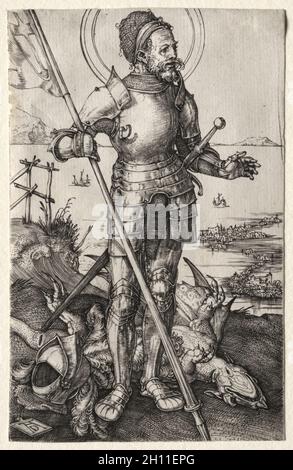 St. George zu Fuß, c. 1504-5. Albrecht Dürer (Deutsch, 1471-1528). Gravur; Blatt: 11.2 x 7.2 cm (4 7/16 x 2 13/16 Zoll). Stockfoto