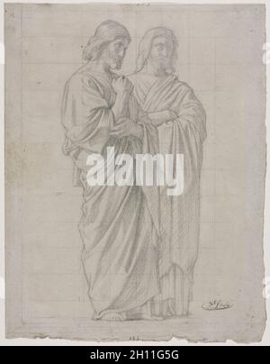 Zwei stehende Figuren (Studie für den linken Abschnitt der Sendung der Apostel), 1860. Jean Hippolyte Flandrin (Französisch, 1809-1864). Graphit, squared in Graphit; Blatt: 30,2 x 23,6 cm (11 7/8 x 9 5/16 in.). Stockfoto