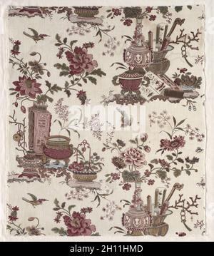 Fragment von Woodblock bedruckte Baumwolle, c. 1780. Kanzlei von Christophe Philippe Oberkampf (Französisch, 1738-1815). Holzschnitt auf Baumwolle; Gesamt: 54.6 x 47.6 cm (21 1/2 x 18 3/4 Zoll). Stockfoto