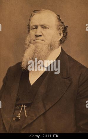 Brigham Young (1801-1877), amerikanischer Führer in der Bewegung der Heiligen des Letzten Tages und Siedler der westlichen Vereinigten Staaten, halblanges Porträt, Charles William Carter, 1865 Stockfoto