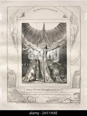 Das Buch Hiob: Pl. 18 und mein Knecht Hiob wird für euch beten, 1825. William Blake (Großbritannien, 1757-1827). Gravur; Stockfoto