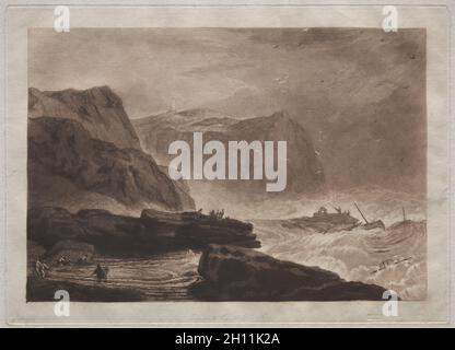 Liber Studiorum: Küste von Yorkshire, in der Nähe von Whitby. Joseph Mallord William Turner (Großbritannien, 1775-1851). Ätzung und Mezzotinta; Stockfoto