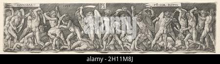 Hannibal Kämpft Gegen Scipio, 1538. Heinrich Aldegrever (Deutsch, 1502-1555/61). Gravur; Stockfoto