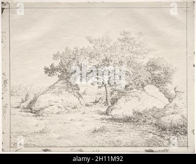 Kirschbaum in Blau. Théodore Rousseau (Französisch, 1812-1867). Klischee-verre; Stockfoto