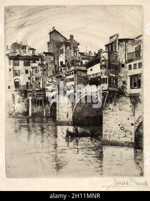 Ponte Vecchio, 1883. Joseph Pennell (Amerikaner, 1857-1926). Gravur; Stockfoto