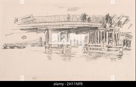 Alte Battersea Bridge, 1879. James McNeill Whistler (amerikanisch, 1834-1903). Lithographie; Stockfoto