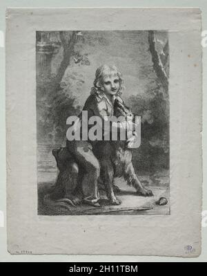 Junge mit Hund, 1822. Pierre-Paul Prud'hon (Französisch, 1758-1823). Lithographie; Stockfoto