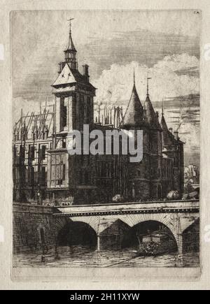 Radierungen von Paris: Der Uhrenturm, 1852. Charles Meryon (Französisch, 1821-1868). Ätzen; Stockfoto