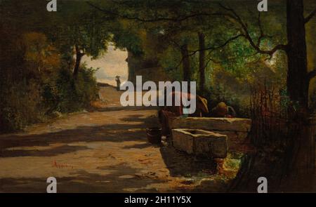 Gut an der Seite einer Straße, 1860. Adolphe Appian (Französisch, 1818-1898). Öl An Gewebe; ohne Rahmen: 28,2 x 45 cm (11 1/8 x 17 11/16 in.). Stockfoto